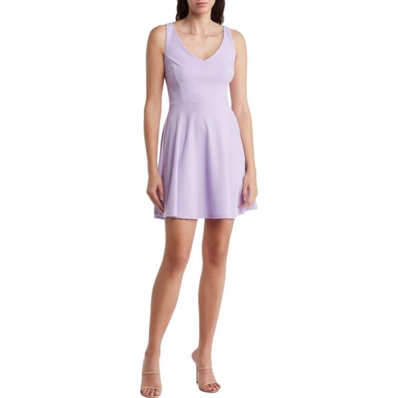 Bebe V-Neck Skater Dress - Size Large - Lilac - Picture 1 of 6